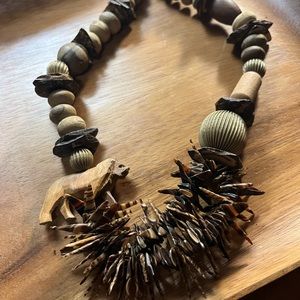 Beautiful wooden carved and beaded necklace.